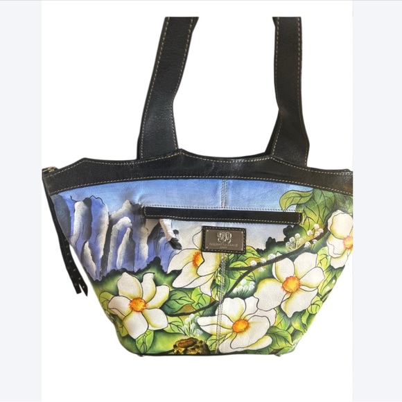 Sharif 100% Leather NWT Shoulder Bag Hand Painted Floral Flowers - Picture 10 of 17
